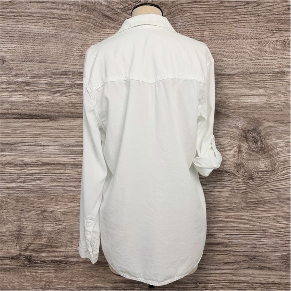Cloth & Stone White Tencel Button Front Shirt Relaxed Pocket Top L - Picture 2 of 11
